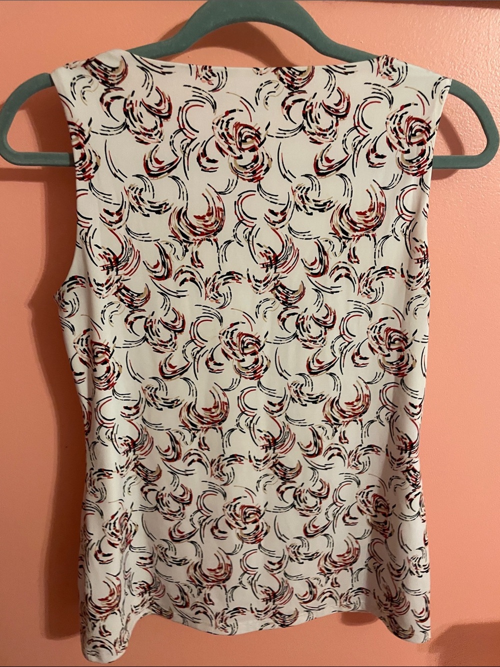 White House Black Market Cream Sleeveless Tank with Red & Black Swirl Print - Picture 2 of 6